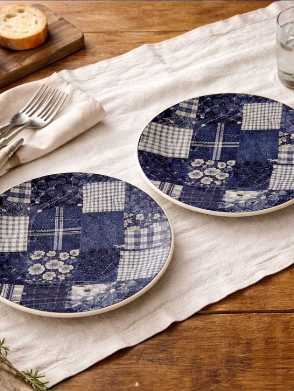 Replacement Plates American Living Patchwork Denim Set of 2 NWT Ironstone